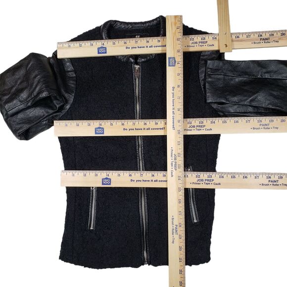 H&M sz 2 Womens Moto Jacket 2Wool Faux Leather Black Full Zip Up Zip Pockets - Picture 3 of 12